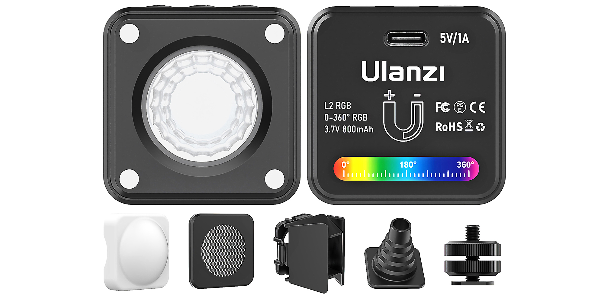 Lampa LED Ulanzi L2 - RGB - 4 modyfikatory światła w zestawie